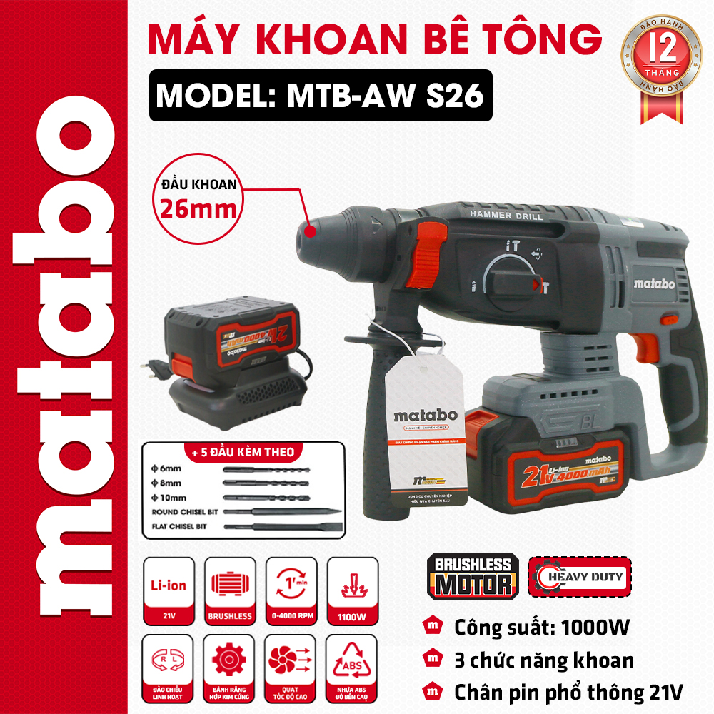 Máy khoan bê tông 21V MTB-AWS26
